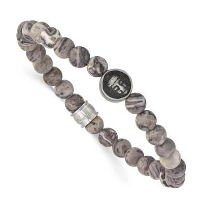 Chisel Antiqued Brushed Buddha 6.5mm Map Stone Beaded Stretch Bracelet 7.25 Inch Stainless Steel SR…