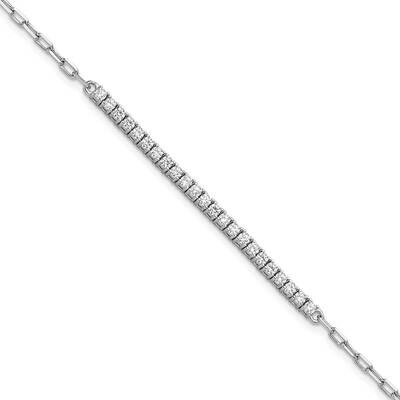 Sterling Shimmer CZ 23 Stone 7 Inch Paperclip Link Bracelet Sterling Silver Rhodium-Plated QSH102-7…