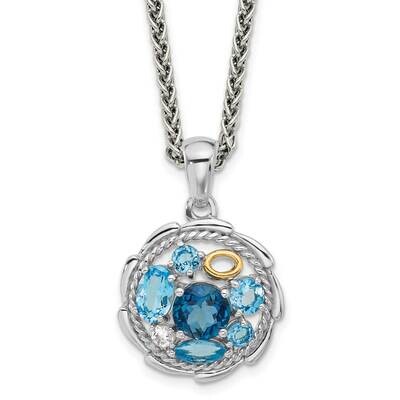 Shey Couture 14K Accent 1.36 Swiss Blue Topaz 1.05 London Blue Topaz .09 White Topaz 18 Inch Neckla…