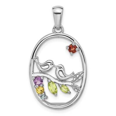 Rainbow Multi Gemstone Bird Pendant Sterling Silver Rhodium-Plated QP5893, MPN: QP5893,
