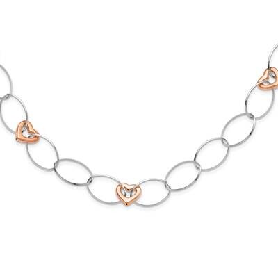 &amp; Rose-Tone Rhodium Fancy Heart Link Necklace Sterling Silver QPRF129-34, MPN: QPRF129-34, 88395776…