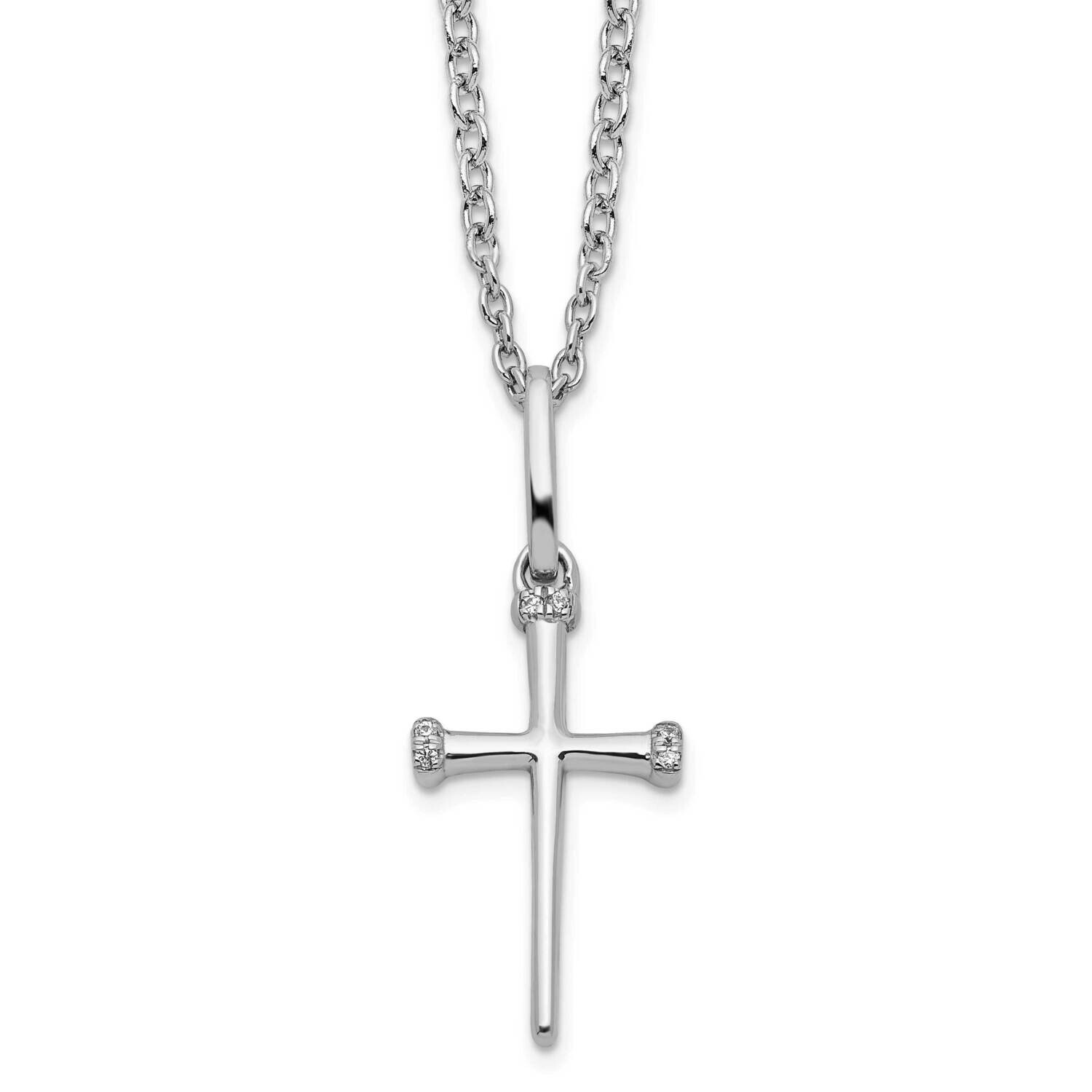 White Ice 18 Inch Diamond Cross Necklace 2 Inch Extender Sterling Silver Rhodium-Plated QW515-18