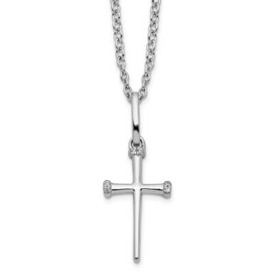 White Ice 18 Inch Diamond Cross Necklace 2 Inch Extender Sterling Silver Rhodium-Plated QW515-18, M…