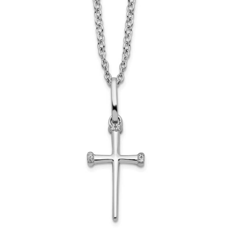 White Ice 18 Inch Diamond Cross Necklace 2 Inch Extender Sterling Silver Rhodium-Plated QW515-18