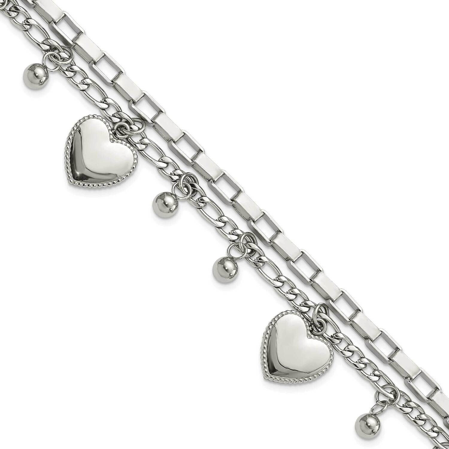 Chisel Polished Hearts Beads 7 Inch Multi Chain Bracelet 2 Inch Extension Stainless Steel SRB3059-7…