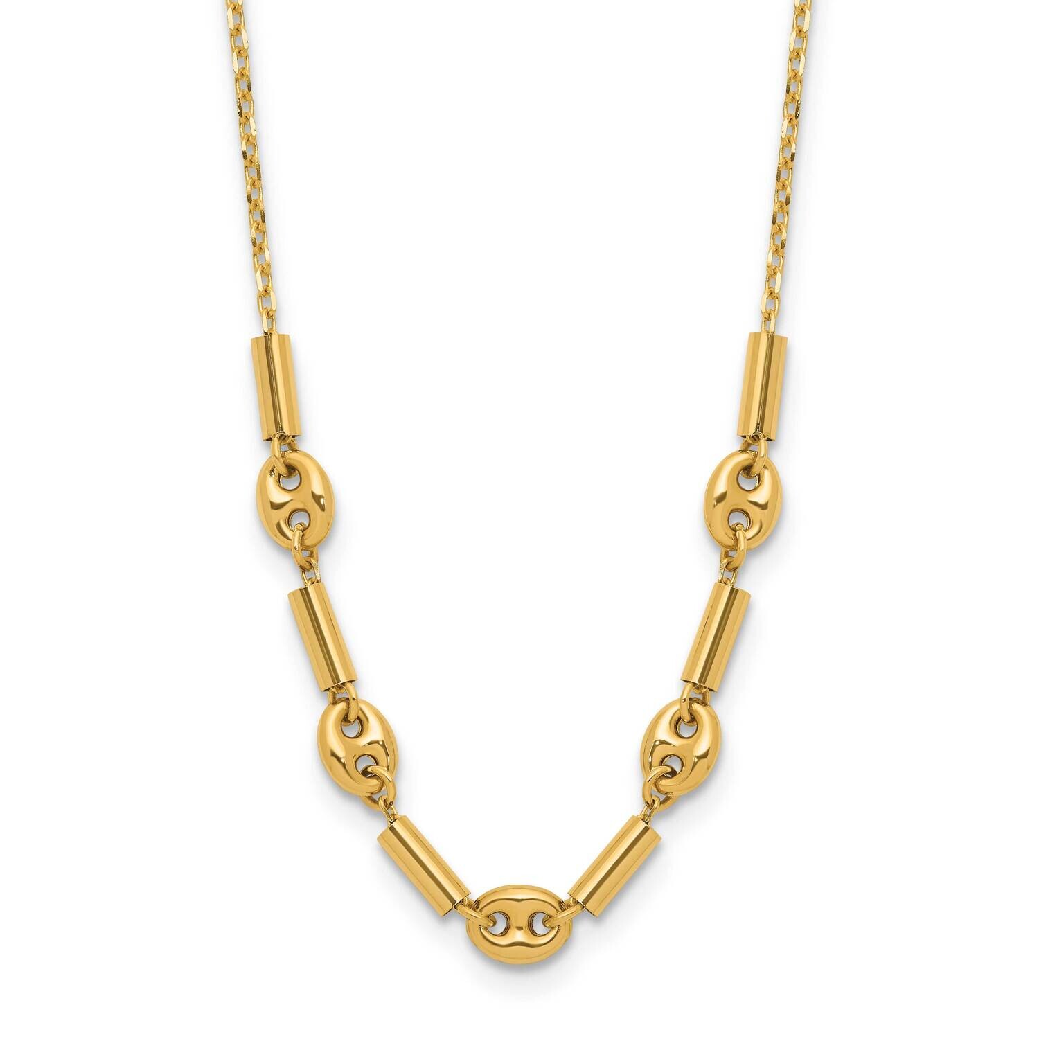 Fancy Link Beaded Necklace 14k Polished Gold SF3066-18