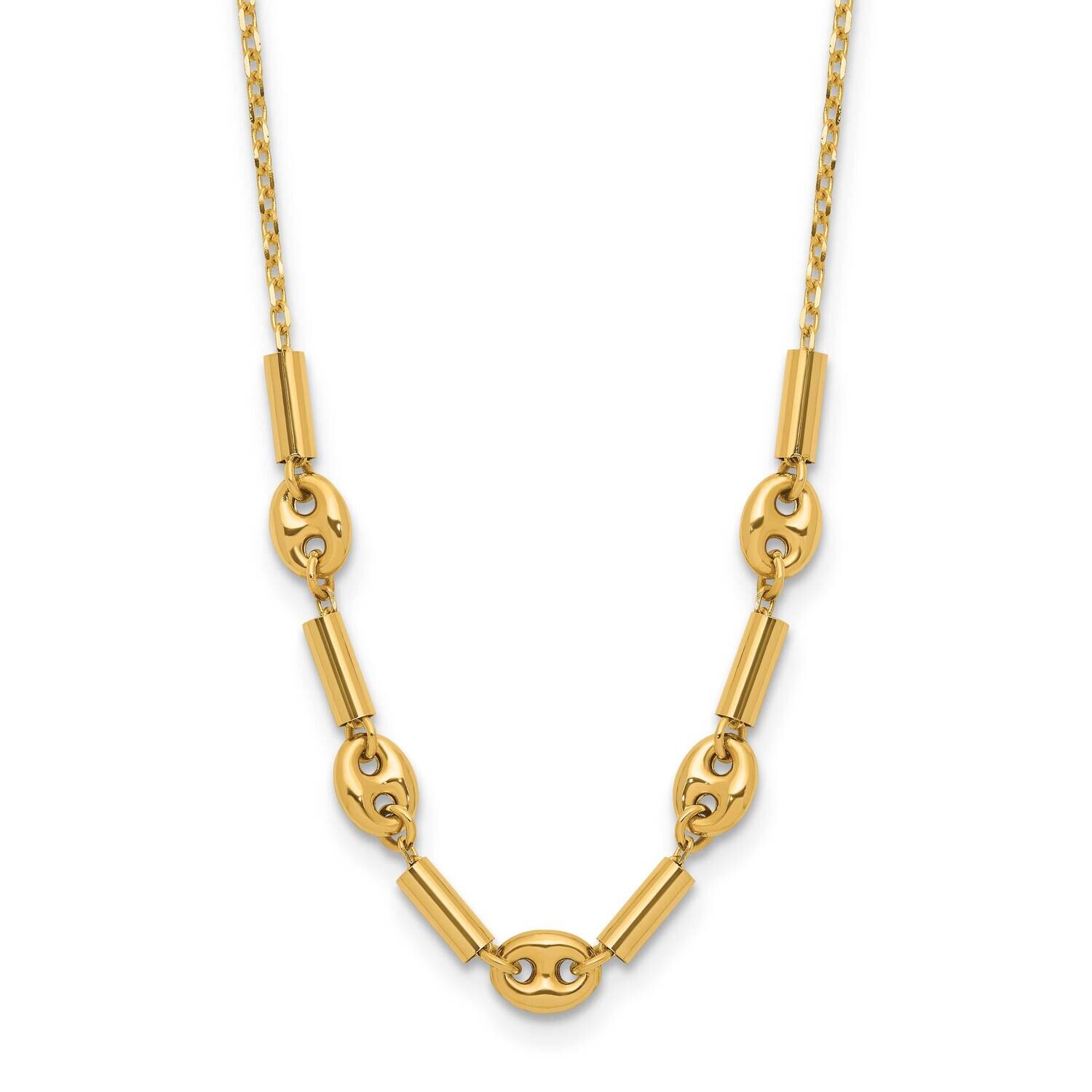 Fancy Link Beaded Necklace 14k Polished Gold SF3066-18, MPN: SF3066-18,