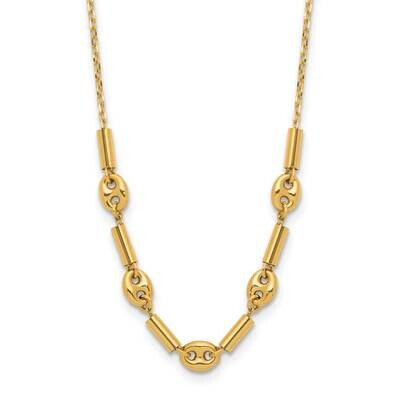 Fancy Link Beaded Necklace 14k Polished Gold SF3066-18, MPN: SF3066-18,