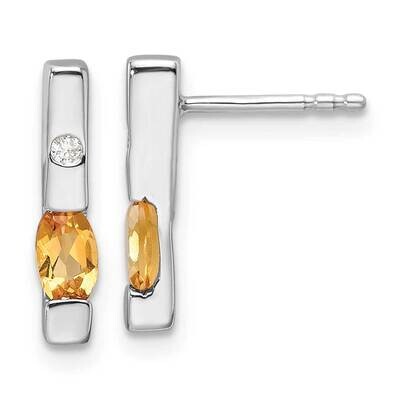 Rh Plated White Ice .02Ct. Diamond Citrine Earrings Sterling Silver QW210CI, MPN: QW210CI,