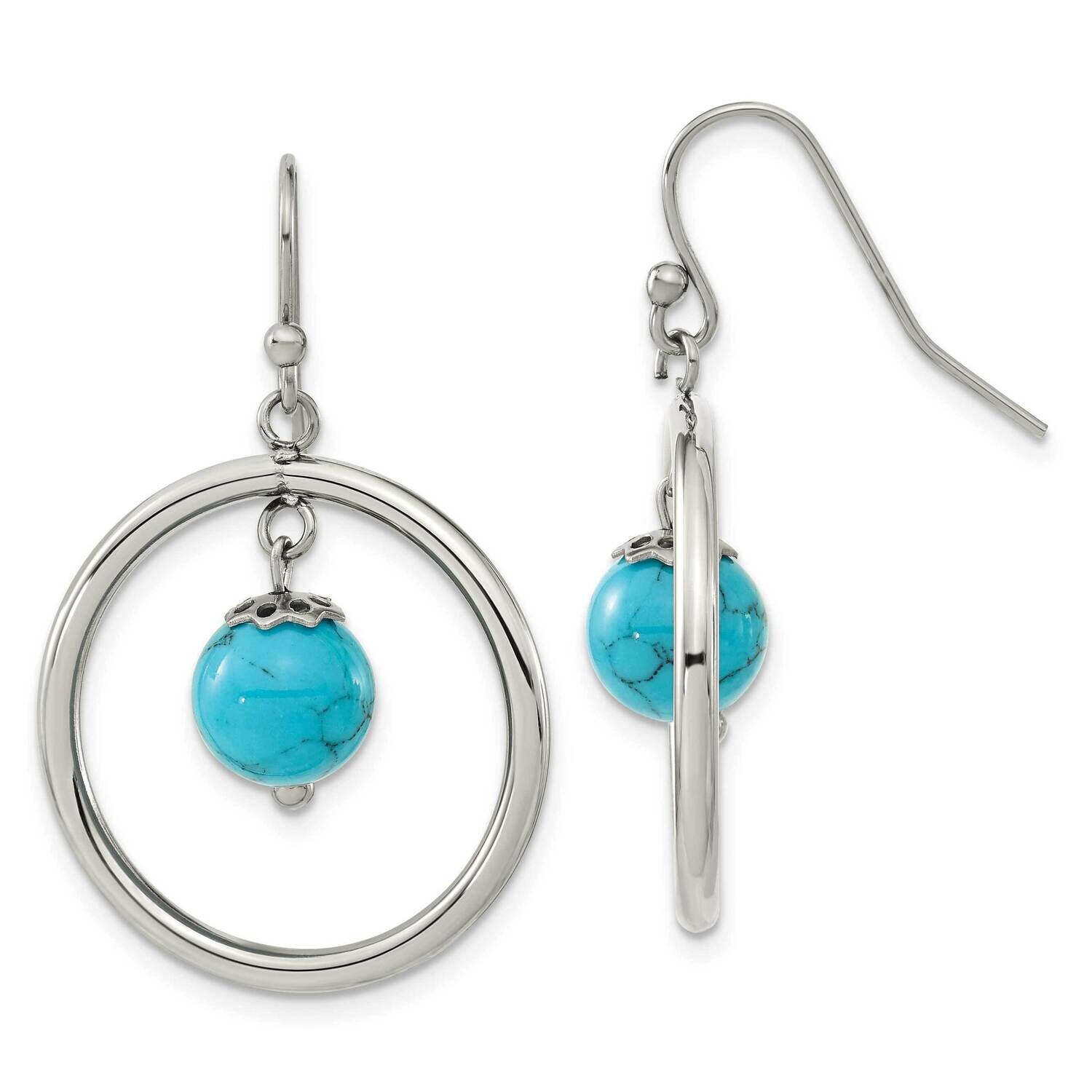 Chisel Polished Synthetic Turquoise Dangle Shepherd Hook Earrings Stainless Steel SRE1605 by Chisel…