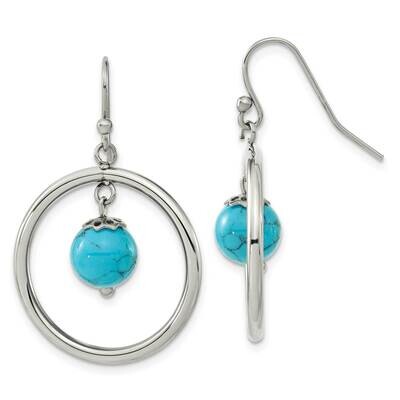 Chisel Polished Synthetic Turquoise Dangle Shepherd Hook Earrings Stainless Steel SRE1605 by Chisel…