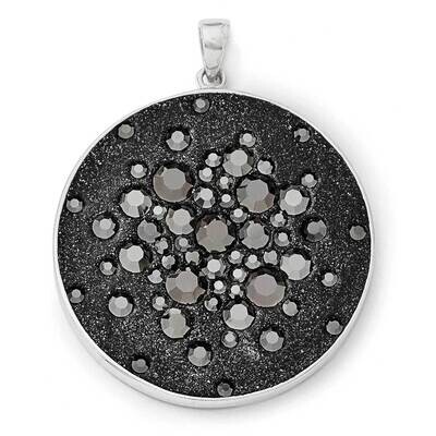 Rhodium Black Clay &amp; Preciosa Crystal Round Pendant Sterling Silver QP4029, MPN: QP4029,