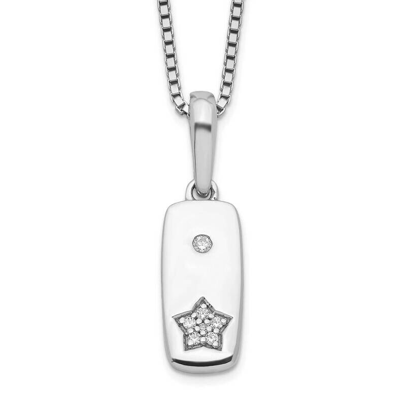 White Ice 18 Inch Diamond Star Tag Necklace 2 Inch Extender Sterling Silver Rhodium-Plated QW511-18