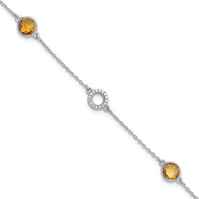 Rh Plated White Ice Diamond &amp; Citrine 1 Inch Extender Bracelet Sterling Silver QW361CI-7.25, MPN: Q…