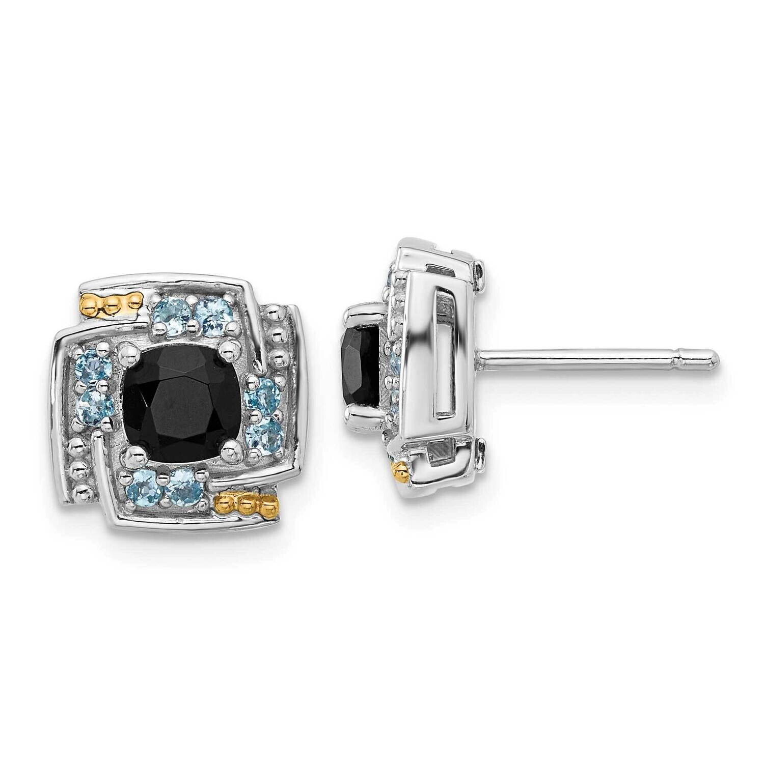 Shey Couture 14K Accent .96 Onyx .33 Swiss Blue Topaz Post Earrings Sterling Silver Rhodium-Plated …