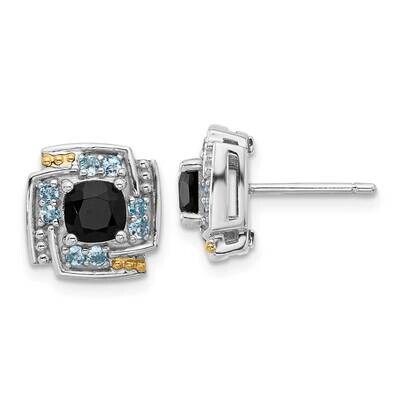 Shey Couture 14K Accent .96 Onyx .33 Swiss Blue Topaz Post Earrings Sterling Silver Rhodium-Plated …