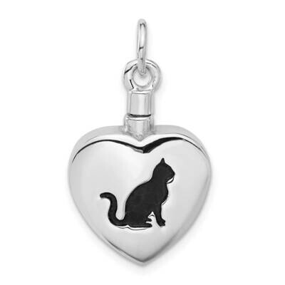 Enamel Heart Cat Ash Holder Pendant Sterling Silver Rhodium-Plated QP5724, MPN: QP5724,