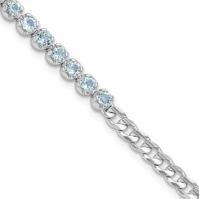 Rhodium-Plated 4mm 2.21Bt Blue Topaz Curb Chain Bracelet 7.5 Inch Sterling Silver QX997BT, MPN: QX9…