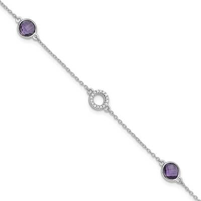 Rh Plated White Ice Diamond &amp; Amethyst 1 Inch Extender Bracelet Sterling Silver QW361AM-7.25, MPN: …