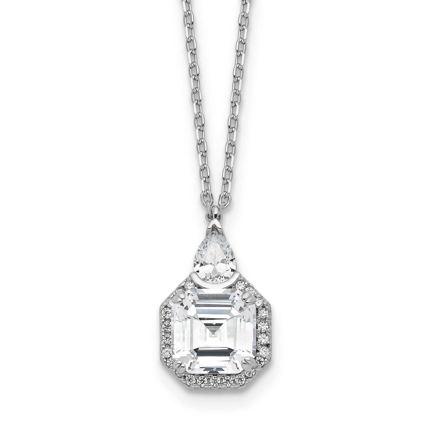 Sterling Shimmer CZ 25 Stone 16 Inch 2 Inch Extender Teardrop Necklace Sterling Silver Rhodium-Plated QSH117-16