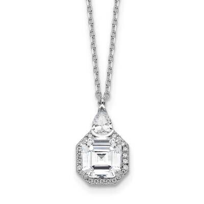 Sterling Shimmer CZ 25 Stone 16 Inch 2 Inch Extender Teardrop Necklace Sterling Silver Rhodium-Plat…