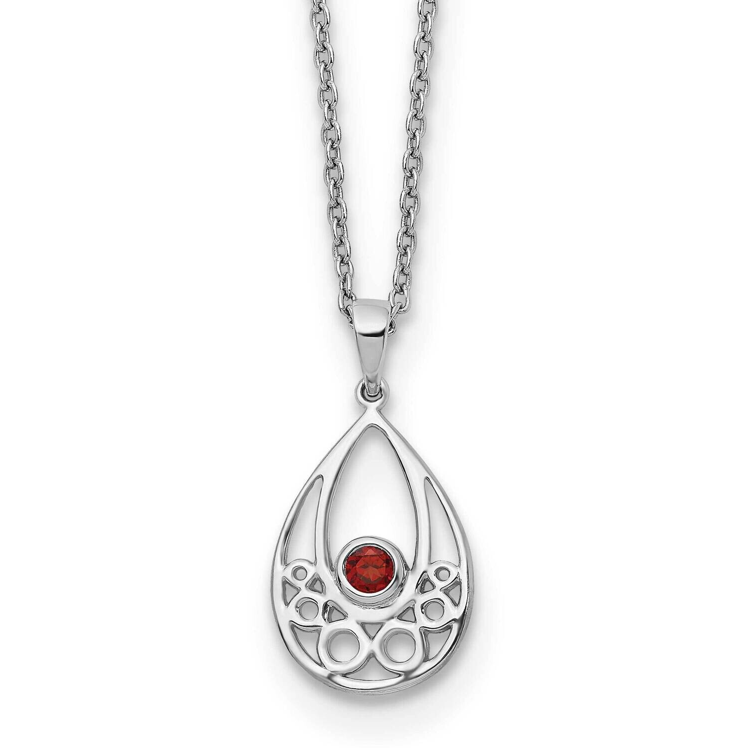 Rh Plated White Ice Garnet 2 Inch Extension Necklace Sterling Silver QW339GA-18