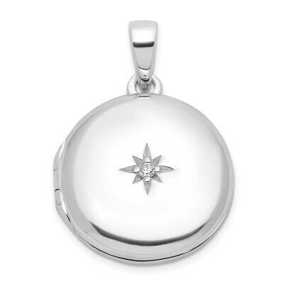 E-Coated CZ 19mm Round Locket Sterling Silver QLS1172, MPN: QLS1172,