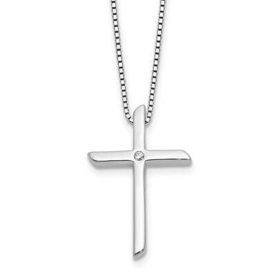 Rh Plated White Ice .03Ct. Diamond Cross 2 Inch Extension Necklace Sterling Silver QW571-18, MPN: Q…