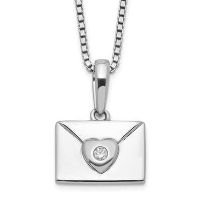 White Ice 18 Inch Diamond Heart Envelope Necklace 2 Inch Extender Sterling Silver Rhodium-Plated QW…