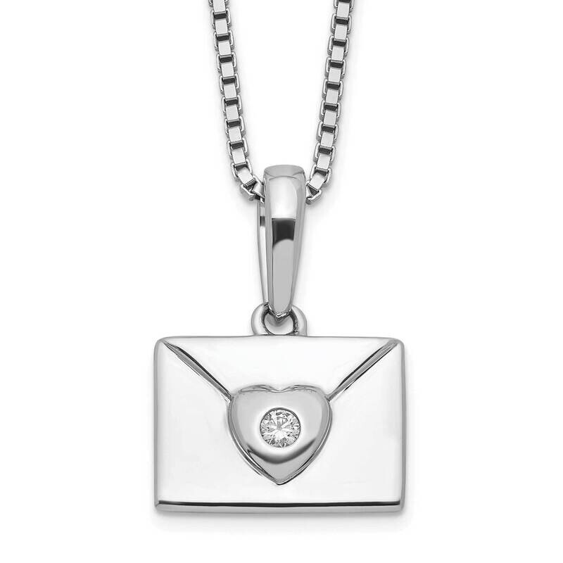 White Ice 18 Inch Diamond Heart Envelope Necklace 2 Inch Extender Sterling Silver Rhodium-Plated QW529-18