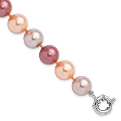 Majestik Rh-Pl 12-13mm Pink/Purple/Grey Imit Shell Pearl Bracelet 8 Inch Sterling Silver QMJB141MX-…