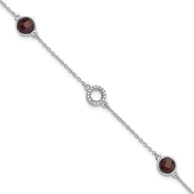 Rh Plated White Ice Diamond &amp; Garnet 1 Inch Extender Bracelet Sterling Silver QW361GA-7.25, MPN: QW…