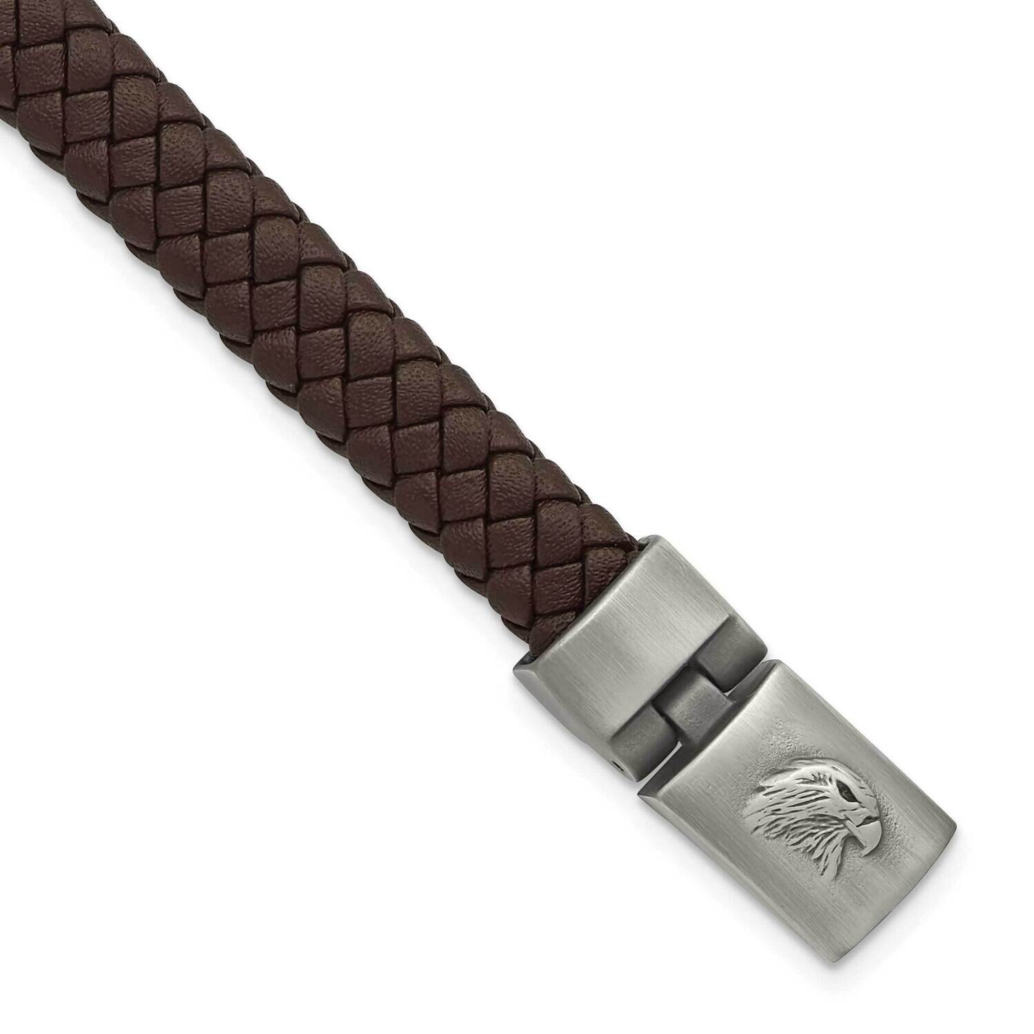 Chisel Antiqued Brushed Eagle Head Brown Braided Leather 8.75 Inch Bracelet Stainless Steel SRB3091…