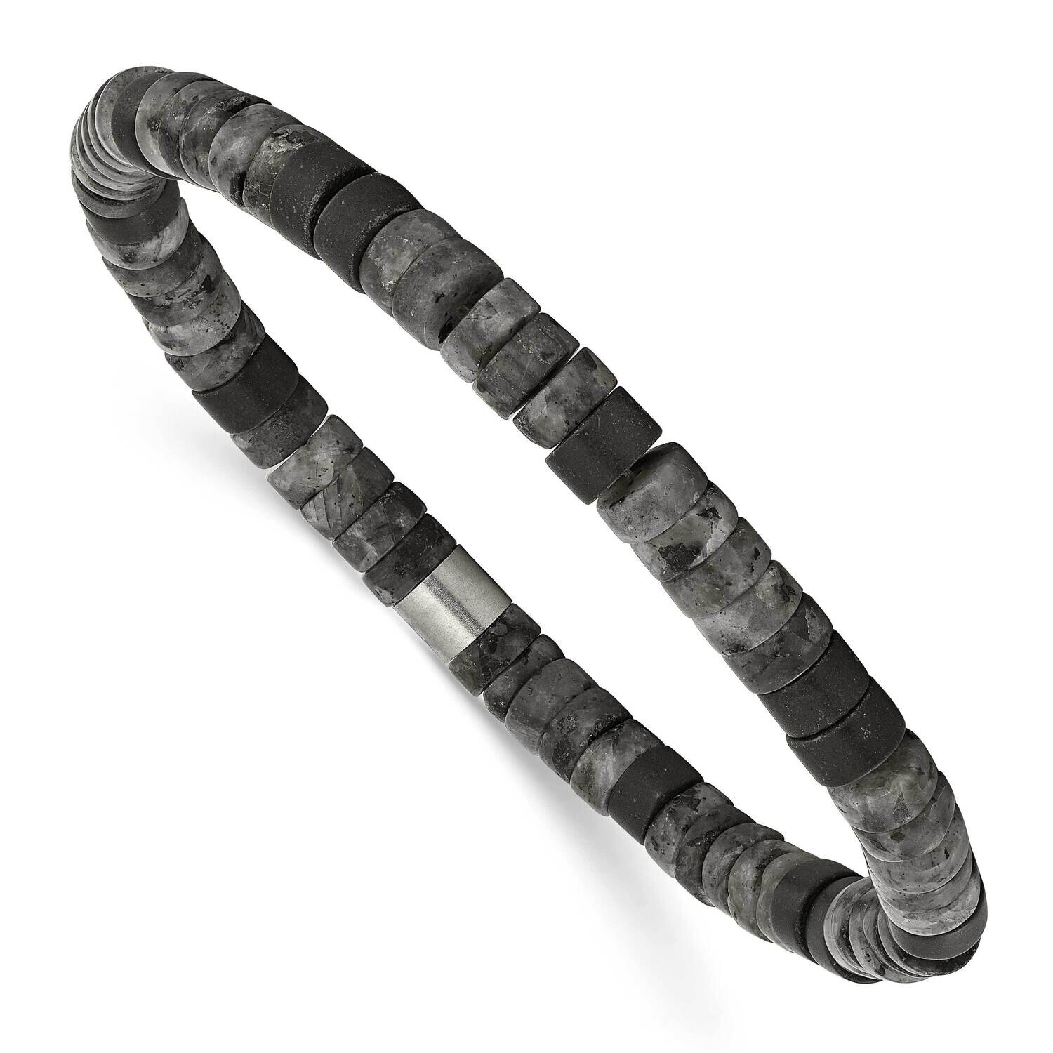 Chisel Brushed Spectrolite Black Agate Beaded Stretch Bracelet 7.5 Inch Stainless Steel SRB3126 by …