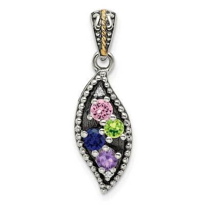 Sterling Silver Antique 4-Stone Diamond Family Pendant 18 Inch Chain 14k Gold QMPD40/4-18, MPN: QMP…