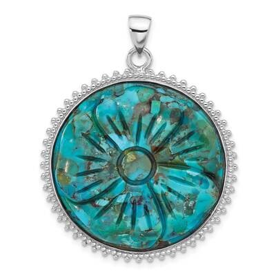 Reconstituted Turquoise Flower Pendant Sterling Silver Rhodium-Plated QP5755, MPN: QP5755,