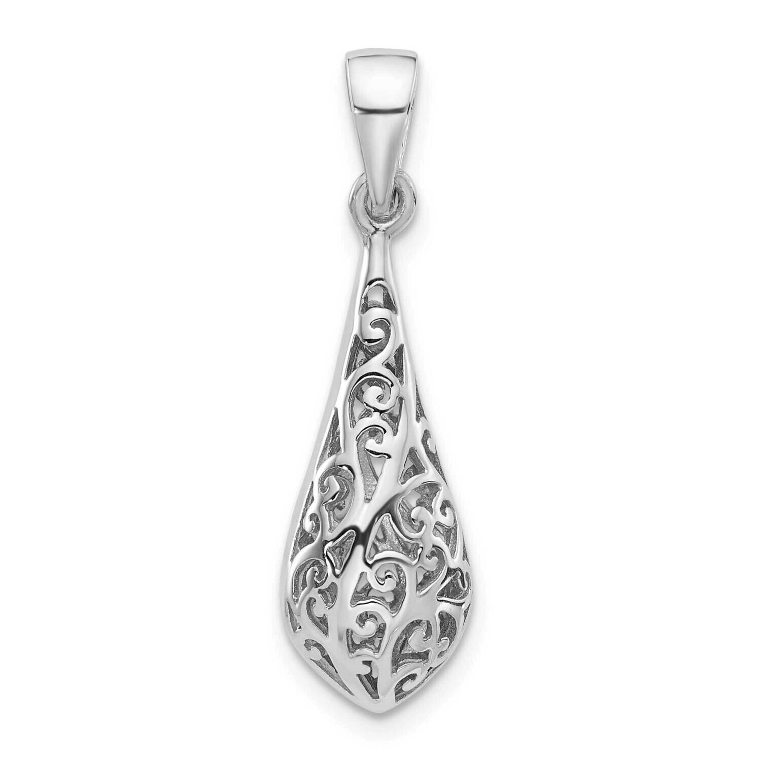 Polished Puffed Filigree Teardrop Pendant Sterling Silver Rhodium-Plated QP5731, MPN: QP5731,