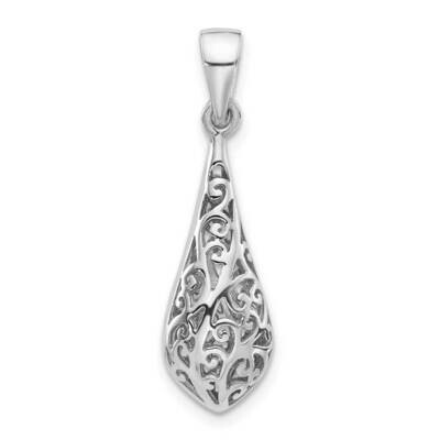Polished Puffed Filigree Teardrop Pendant Sterling Silver Rhodium-Plated QP5731, MPN: QP5731,