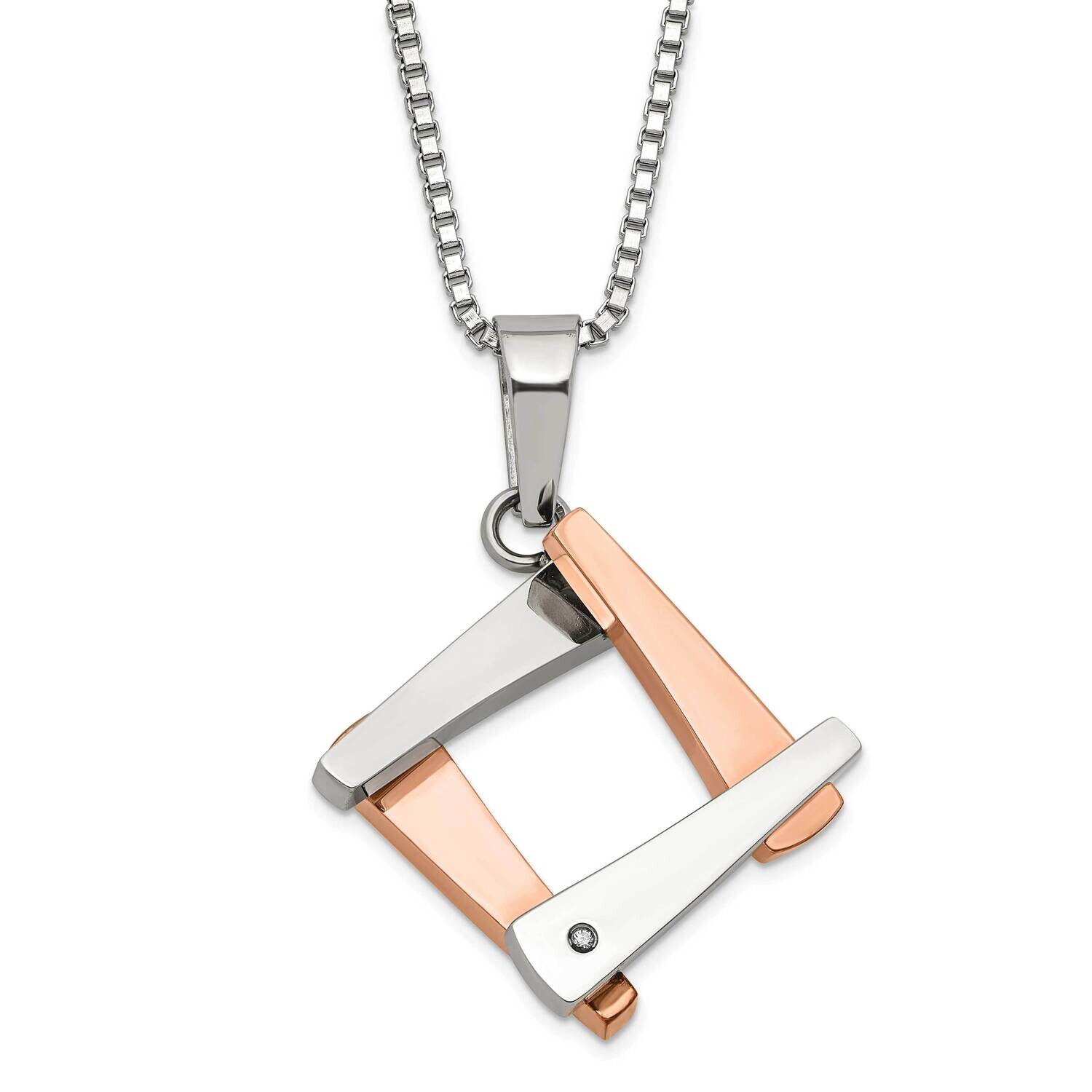 &amp; Rose Ip-Plated Polished Fancy CZ Square Necklace Stainless Steel SRN1135-18 by Chisel, MPN: SRN11…