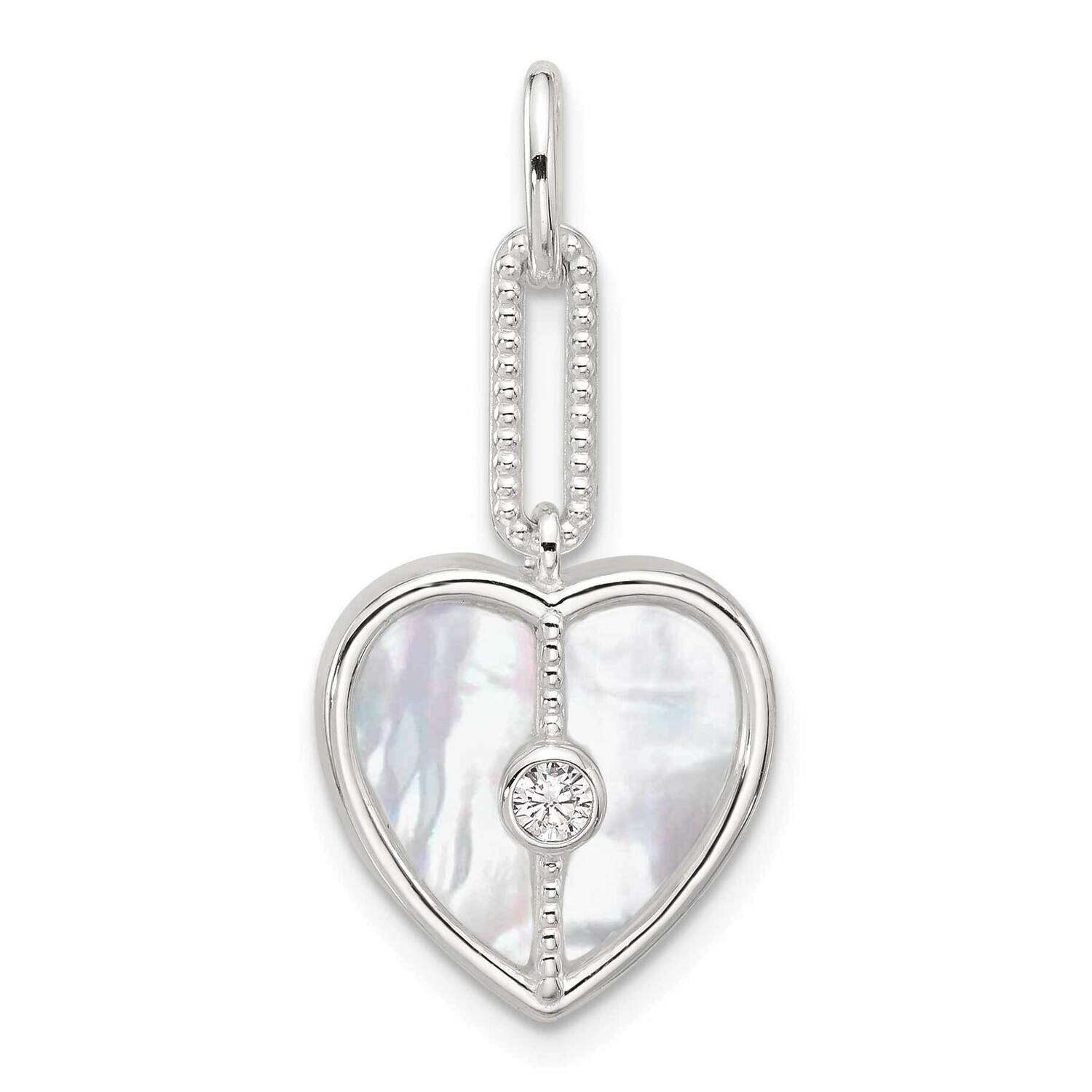 E-Coated CZ Mother Of Pearl Heart Pendant Sterling Silver QP5776, MPN: QP5776,