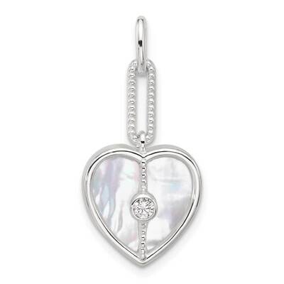 E-Coated CZ Mother Of Pearl Heart Pendant Sterling Silver QP5776, MPN: QP5776,