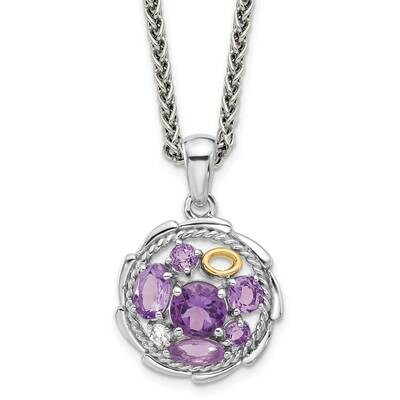 14K Accent .78Amethyst 1.02Pink Quartz .07White Topaz 18 Inch Necklace Sterling Silver Rhodium-Plat…