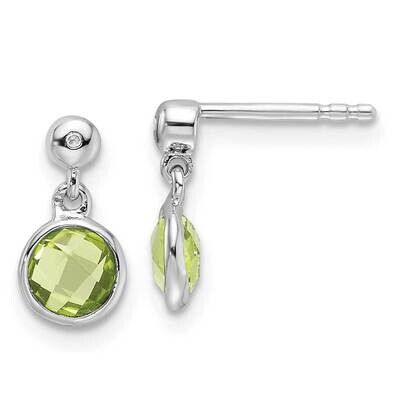 Rh Plated White Ice Diamond Peridot Post Earrings Sterling Silver QW360PE, MPN: QW360PE,