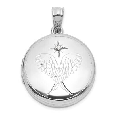 Rh-Plated Diamond Star 20mm Angel Wings Round Locket Sterling Silver QLS1167, MPN: QLS1167,