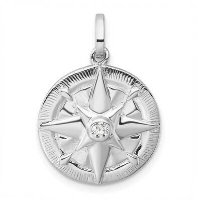 CZ Compass Pendant Sterling Silver Rhodium-Plated QP5799, MPN: QP5799,