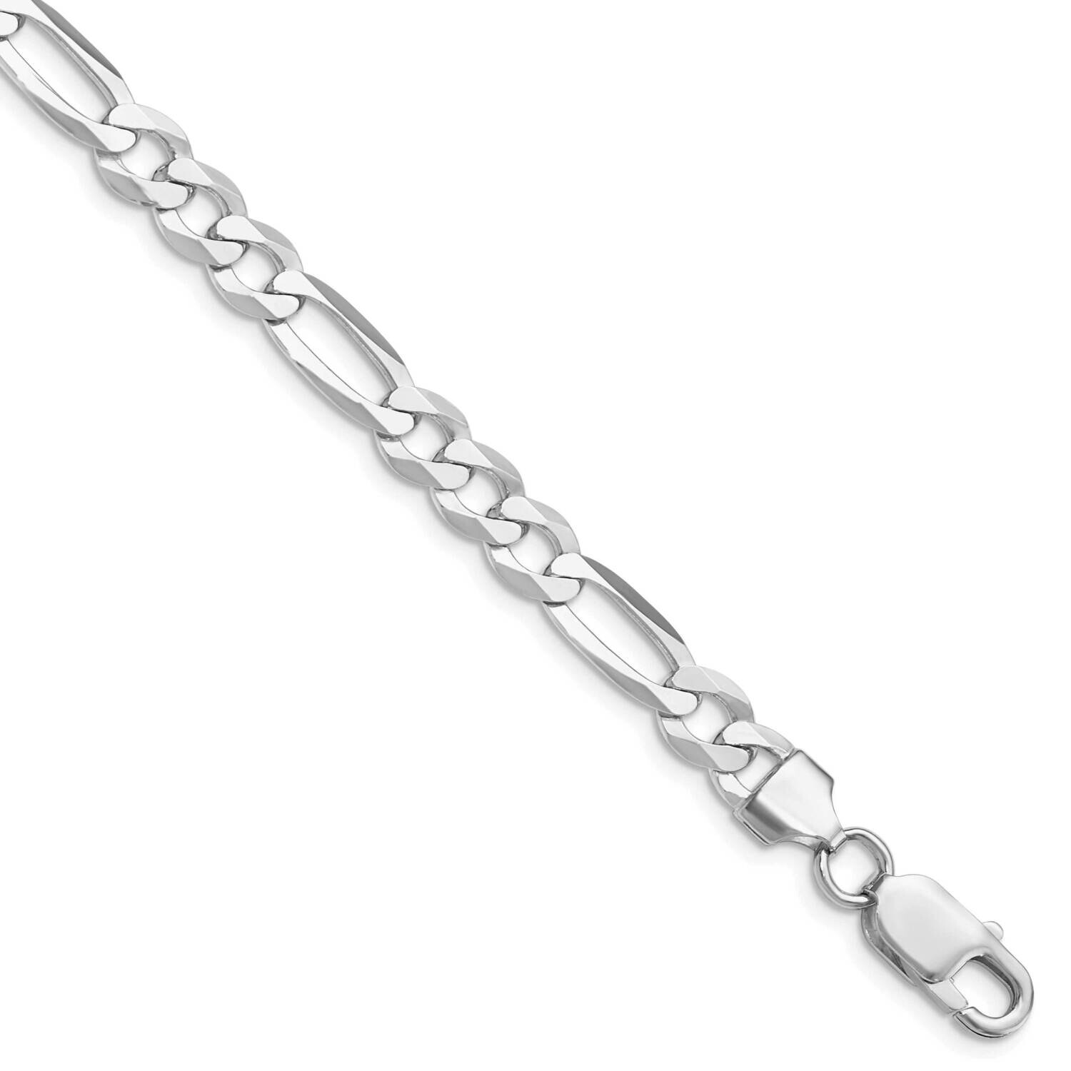 7.5mm Lightweight Flat Figaro Chain 8 Inch Sterling Silver Rhodium-Plated QMB180R-8
