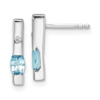 Rh Plated White Ice .02Ct. Diamond Blue Topaz Earrings Sterling Silver QW210BT, MPN: QW210BT,