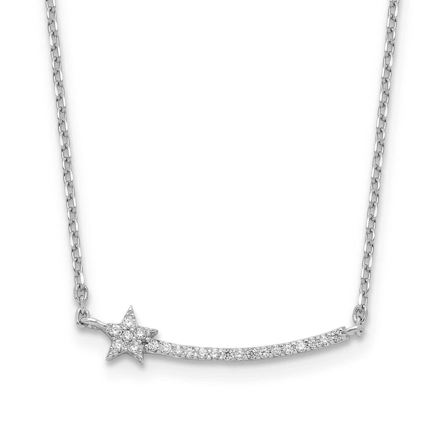 Sterling Shimmer CZ 22 Stone 16 Inch 2 Inch Extension Star Necklace Sterling Silver Rhodium-Plated QSH119-16