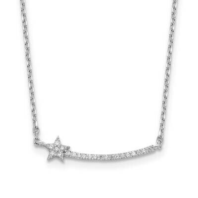 Sterling Shimmer CZ 22 Stone 16 Inch 2 Inch Extension Star Necklace Sterling Silver Rhodium-Plated …