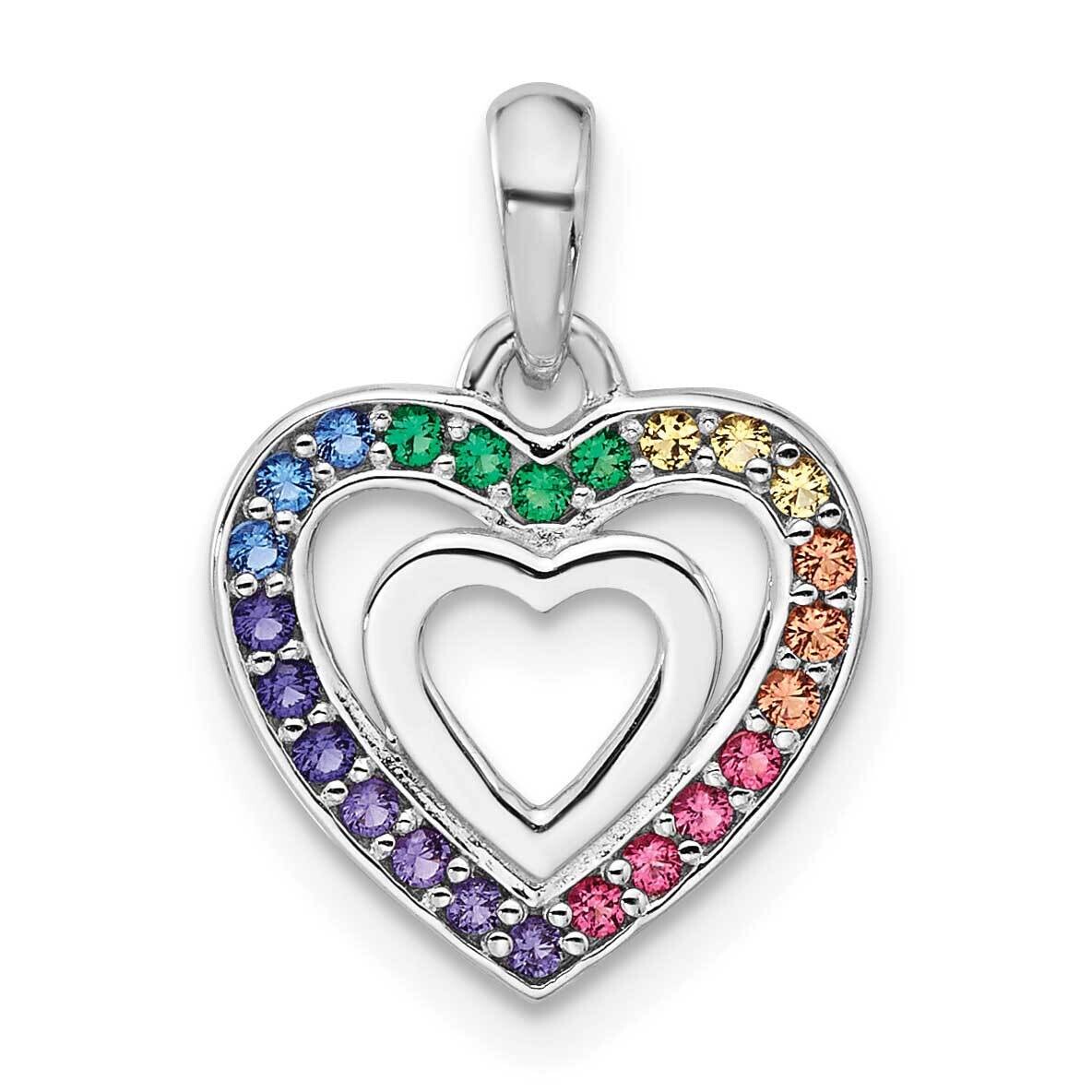 Rh-Plated Rainbow Crystal Double Heart Children&#39;s Pendant Sterling Silver QP5836, MPN: QP5836,